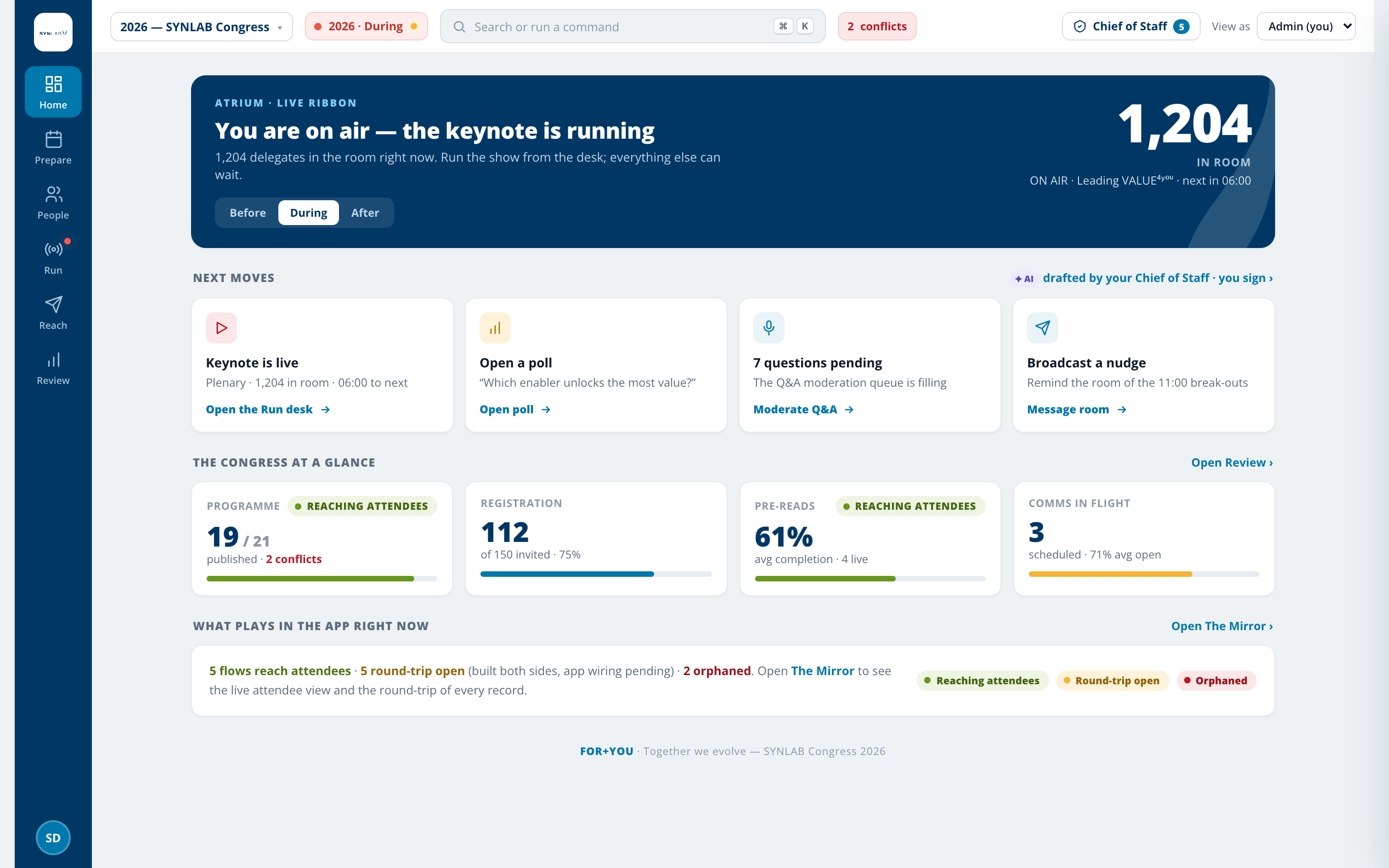 Redesigned organizer console — The Atrium